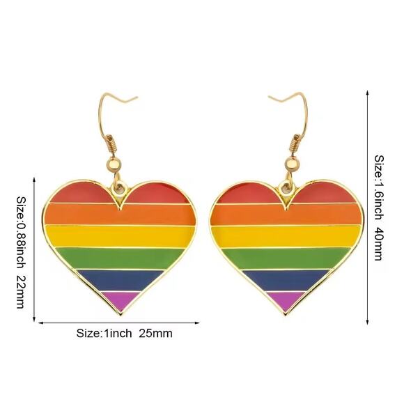NEW Classic Pride Flag Dangle Hearts Earrings Rainbow‎ Trans LGBTQIA+ Gay - Picture 4 of 4